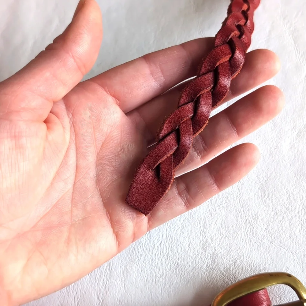 Belt Braided Red Leather with Brass Buckle Small EUC